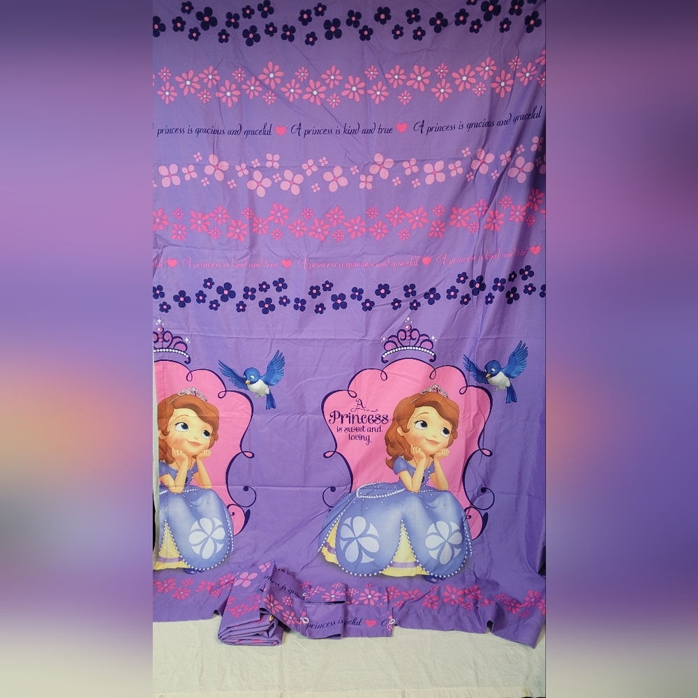 (2)Disney Curtain Panels & 2 Tie Backs, Princess Sofia The First, 42" x 63" Each